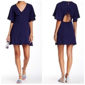 Lush Navy Open Back Bell Sleeve Dress